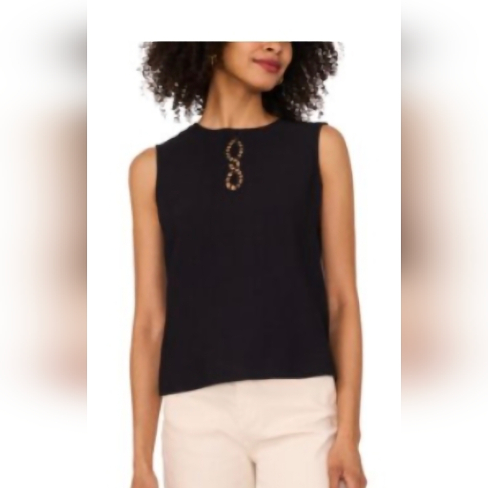 Vince Camuto Black Sleeveless Tank with Gold Detail